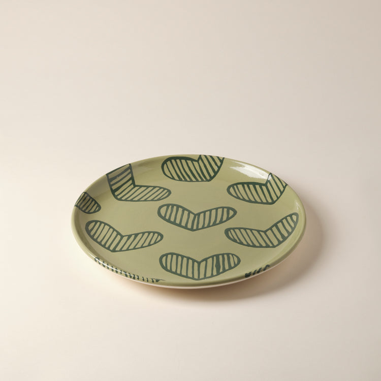 Hearts Hand-Painted Green Ceramic Large Platter
