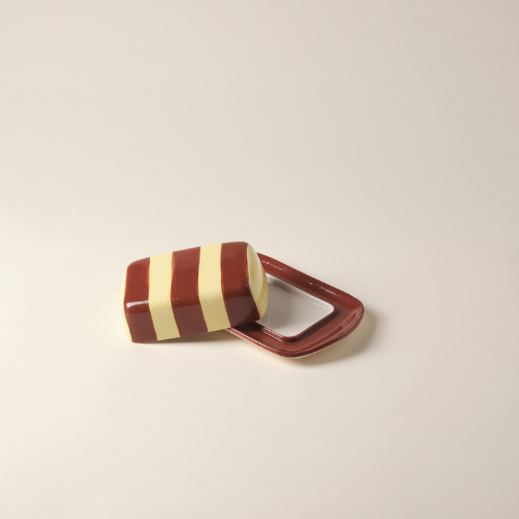Striped Terracotta & Yellow Butter Dish