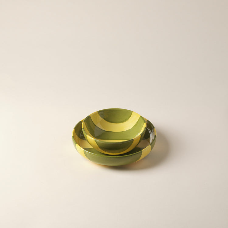 Striped Lime & Green Ceramic Cereal Bowl