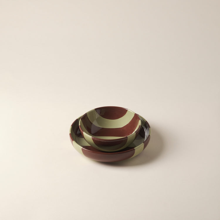 Striped Brown & Green Ceramic Cereal Bowl