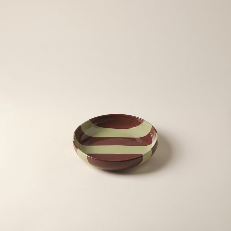 Striped Brown & Green Ceramic Breakfast Plate