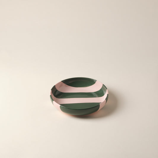 Striped Pink & Green Ceramic Breakfast Plate