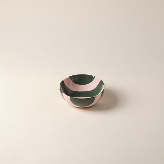 Striped Pink & Green Ceramic Cereal Bowl