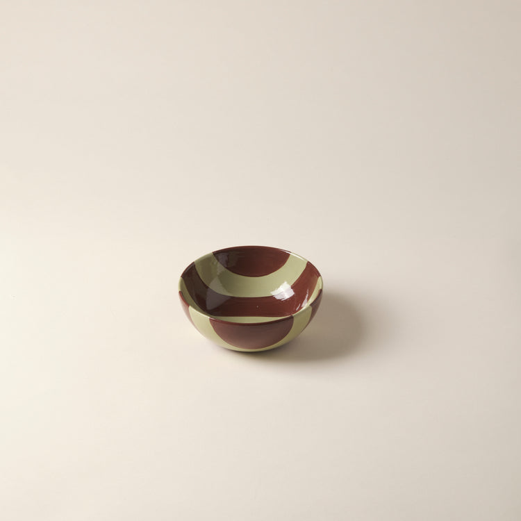 Striped Brown & Green Ceramic Cereal Bowl