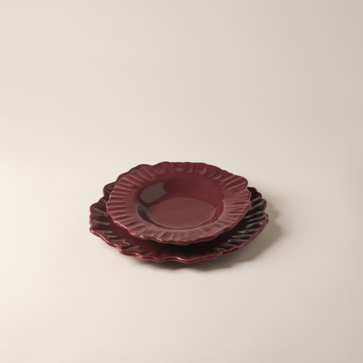 Bordeaux Flower Handmade Soup Plate