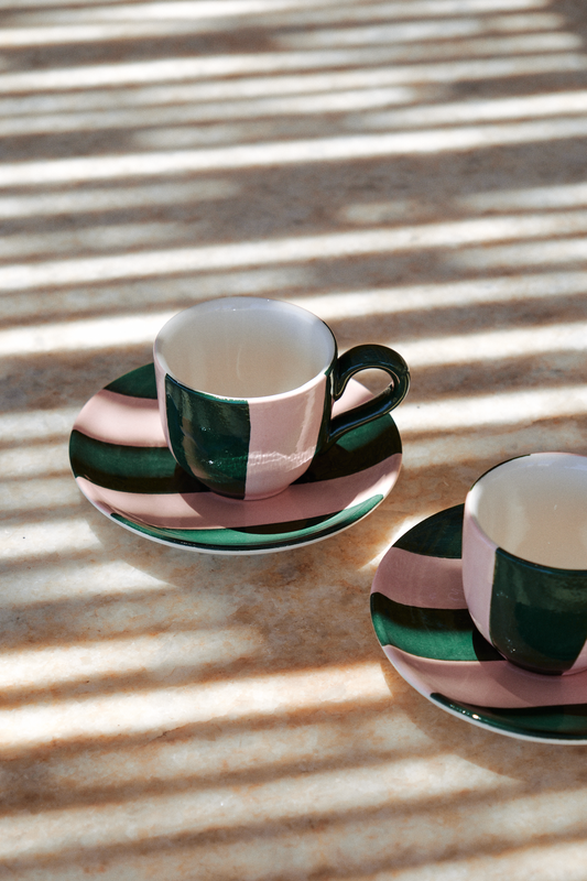 Striped Pink & Green Espresso Cup set of 2