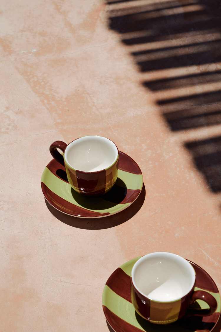 Striped Terracotta & Yellow Espresso Cup set of 2