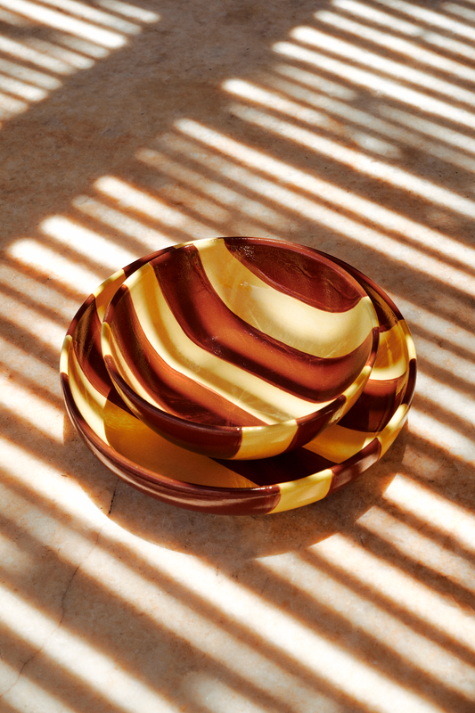 Striped Terracotta & Yellow Breakfast Plate