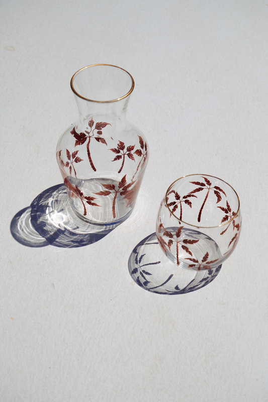 Bedside Water Carafe & Glass Set Hand-Painted Terracotta Palm Trees