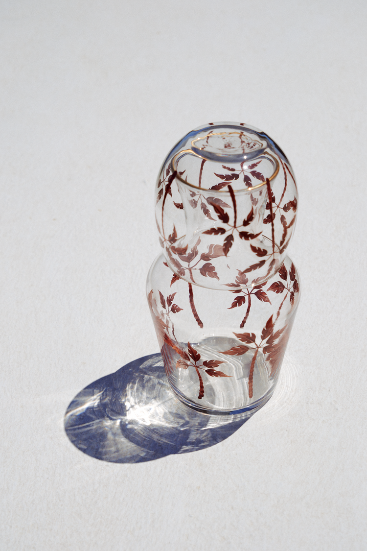 Bedside Water Carafe & Glass Set Hand-Painted Terracotta Palm Trees