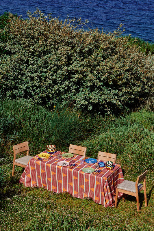 Lines Terracotta Linen Tablecloth