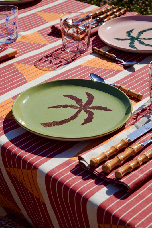 Palm Tree Hand-Painted Green Ceramic Dinner Plate