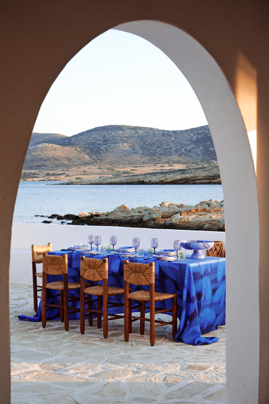 Hearts Blue Linen Tablecloth