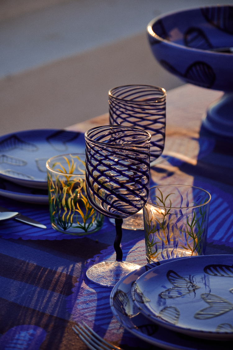 Blue Stripes Borosilicate Stem Glass