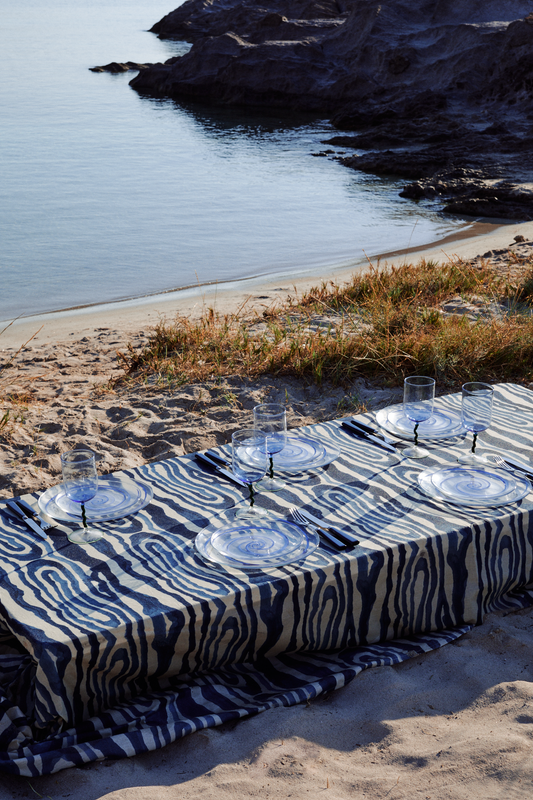 Animal Print Blue Linen Tablecloth