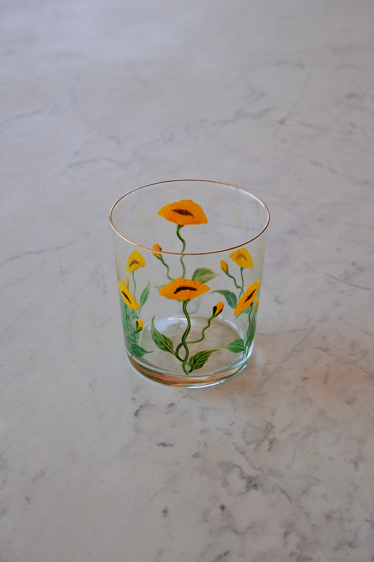Set of 4 Poppy Hand-Painted Tumbler Glass
