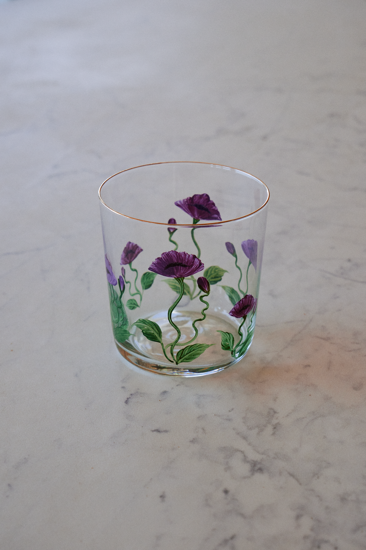 Set of 4 Poppy Hand-Painted Tumbler Glass