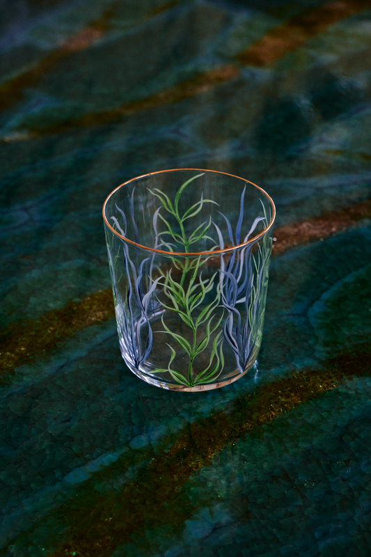 Blue Seaweed Hand-Painted Tumbler Glass