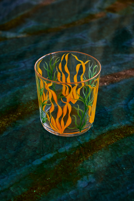 Yellow Seaweed Hand-Painted Tumbler Glass
