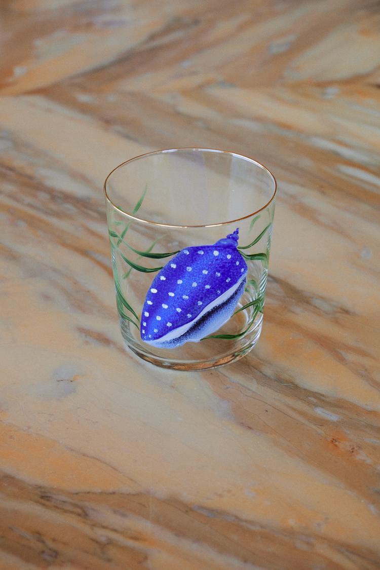 Blue Shells Hand-painted Tumbler Glass