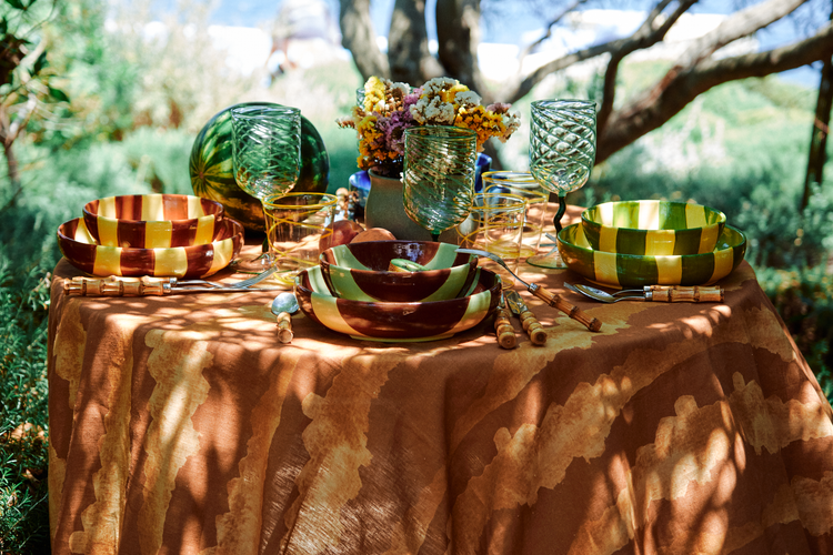 Striped Brown & Green Ceramic Breakfast Plate