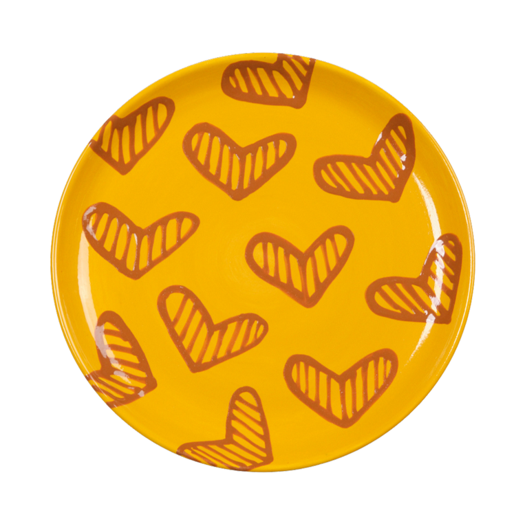 Hearts Hand-Painted Yellow Ceramic Extra Large Platter