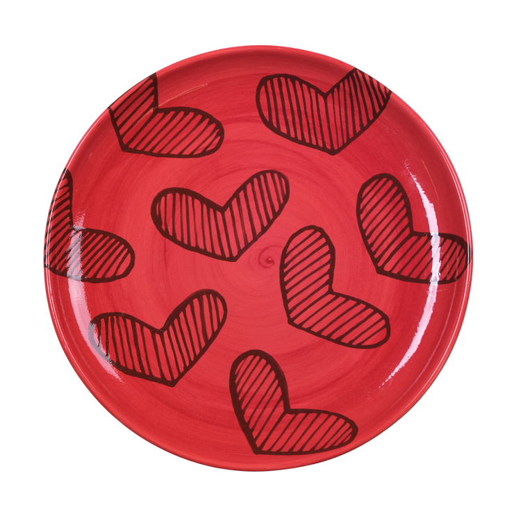 Hearts Hand-Painted Red Ceramic Extra Large Platter