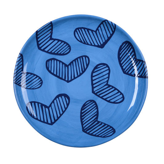 Hearts Hand-Painted Blue Ceramic Extra Large Platter