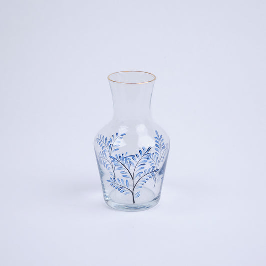 Bedside Water Carafe & Glass Set Hand-Painted Blue Leaves