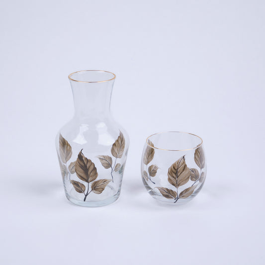 Beside Water Carafe & Glass Set Hand-Painted Olive Leaves