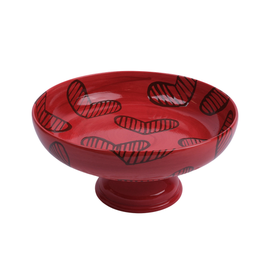 Hearts Hand-Painted Red Ceramic Cake Stand