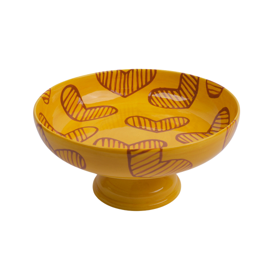 Hearts Hand-Painted Yellow Ceramic Cake Stand