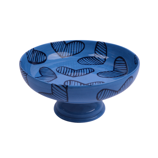 Hearts Hand-Painted Blue Ceramic Cake Stand