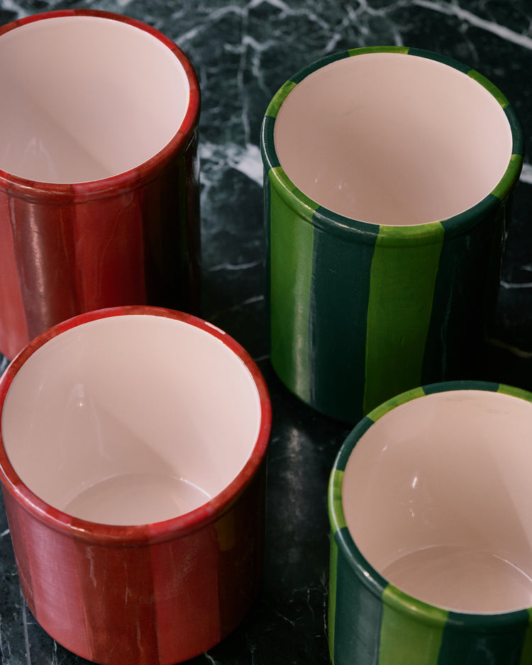 Striped Green Tall Ceramic Jar