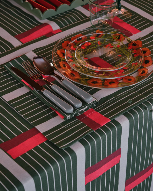 Lines Olive Linen Tablecloth