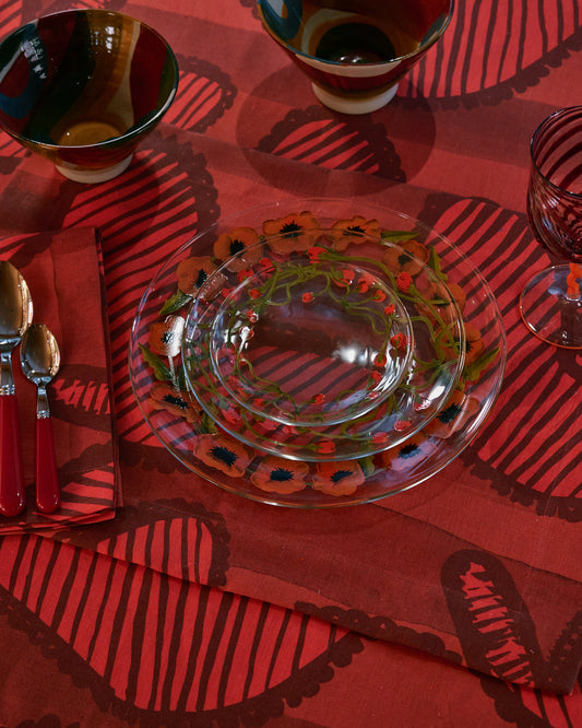 Hearts Red Linen Tablecloth