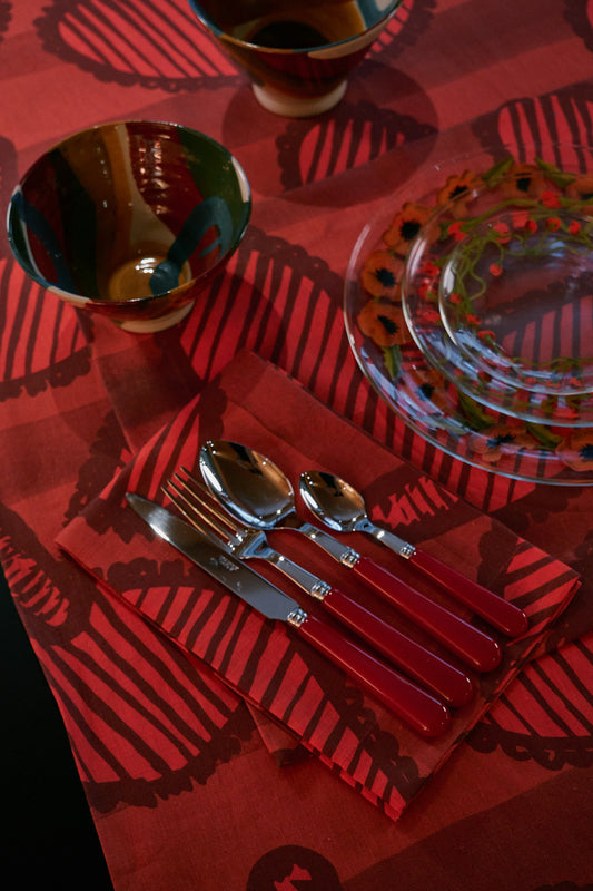 Set of 2 Hearts Red Linen Napkins