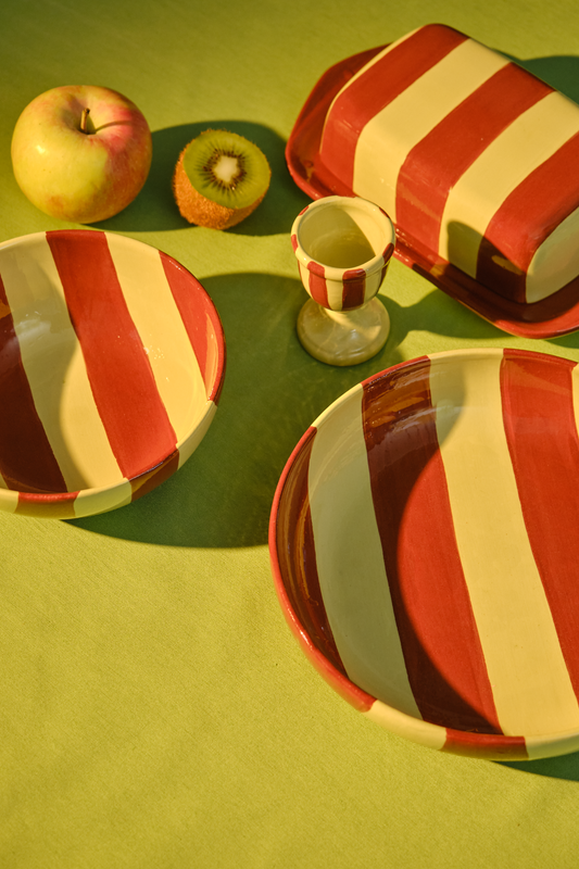 Striped Brown & Green Ceramic Cereal Bowl
