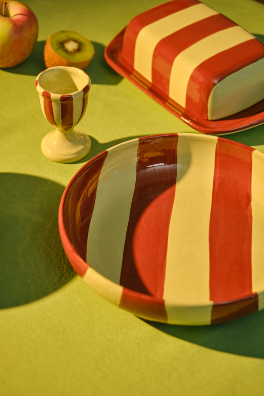 Striped Brown & Green Ceramic Breakfast Plate