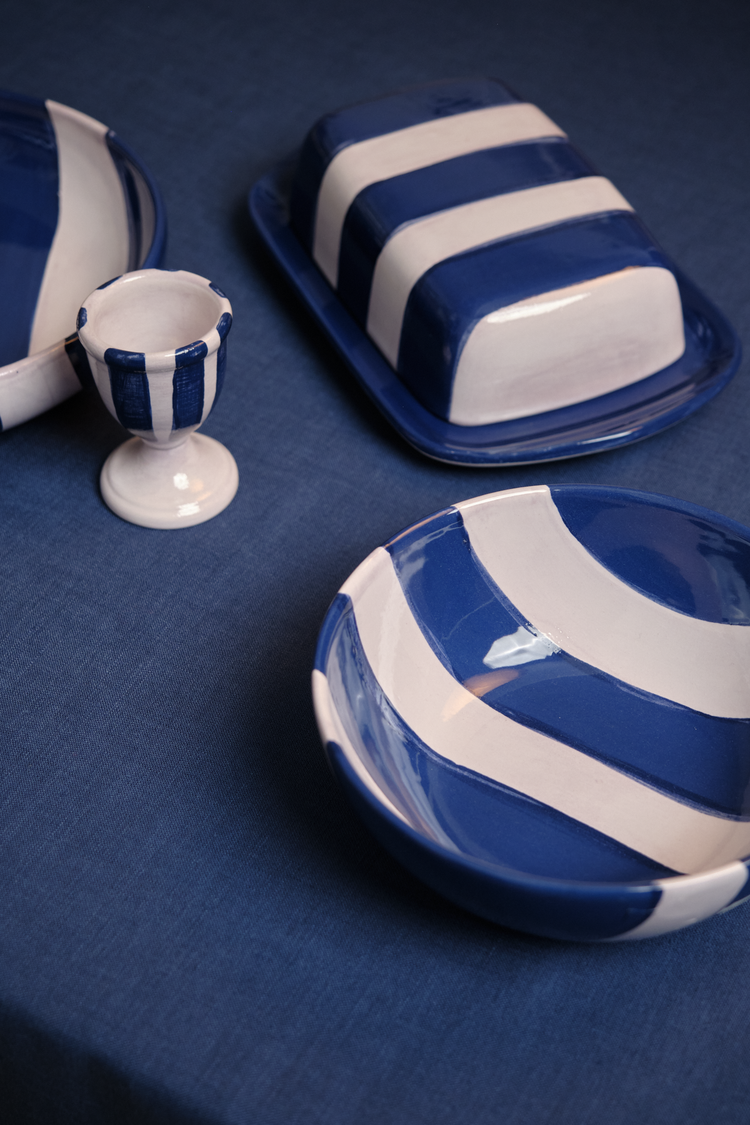 Striped Indigo & Lilac Ceramic Cereal Bowl