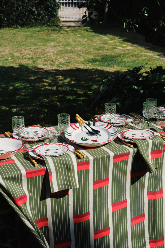 Lines Olive Linen Tablecloth