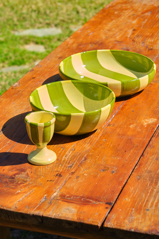 Striped Lime & Green Ceramic Cereal Bowl