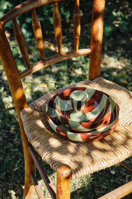 Striped Brown & Green Ceramic Cereal Bowl