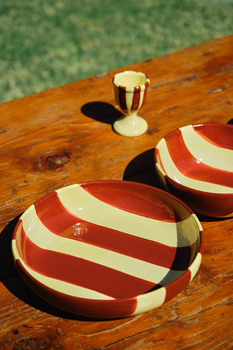 Striped Terracotta & Yellow Breakfast Plate