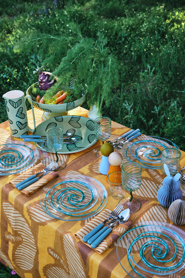 Spiral Hand-Painted Green Glass Dessert Plate