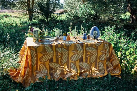 Hearts Yellow Linen Tablecloth