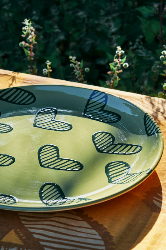 Hearts Hand-Painted Green Ceramic Extra Large Platter