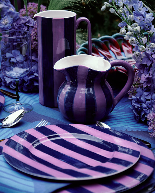 Striped Purple Tall Ceramic Carafe