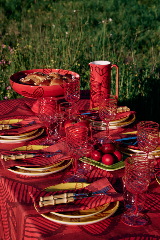 Hearts Red Linen Tablecloth