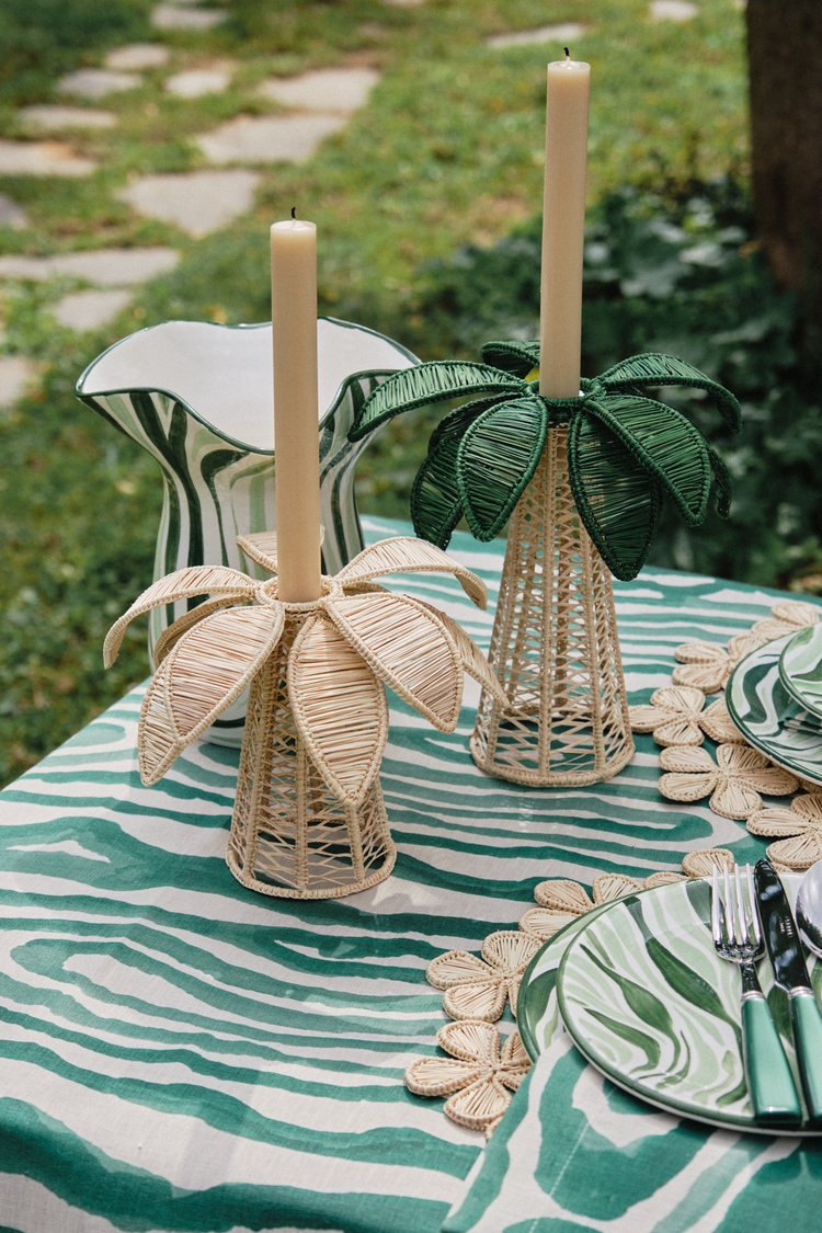 Palm Tree Handwoven Green Medium Candle Holder